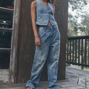 Free People Nola Sky Embroidered Driftwood Jeans